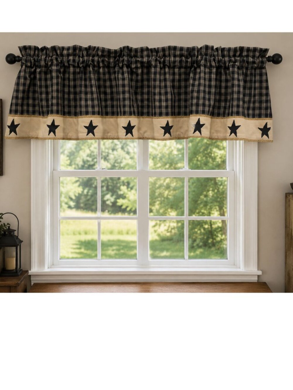 Park Designs Sturbridge Star Farmhouse Valance Black/Tan 60"x14" Lined Cotton